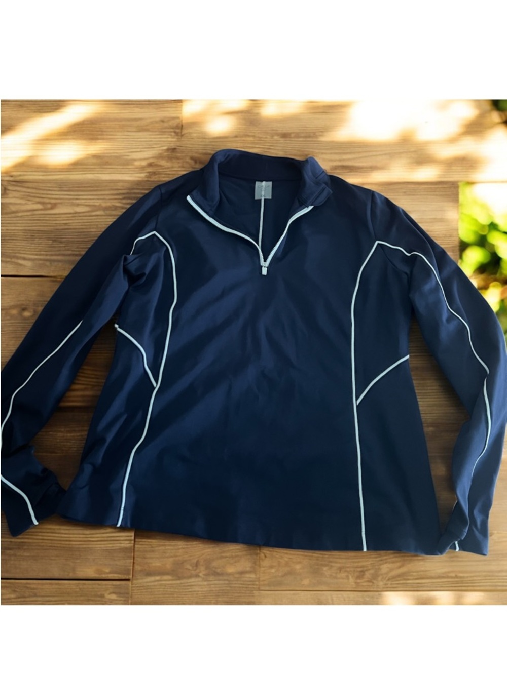 Navy Blue CALIA Athletic Quarter-Zip Top with White Piping/size XXL/roomie fit!